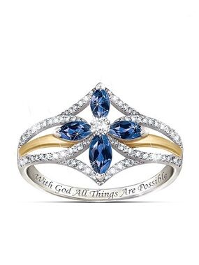 ⭐️ The Bradford Exchange The Promise Of Faith Sapphire White Topaz Ring Size 8